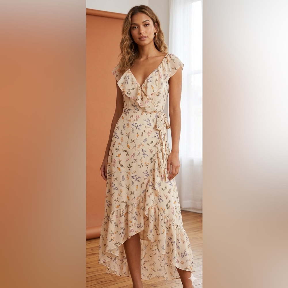 NWT  REBECCA MINKOFF Floral Ruffle Wrap Dress size M